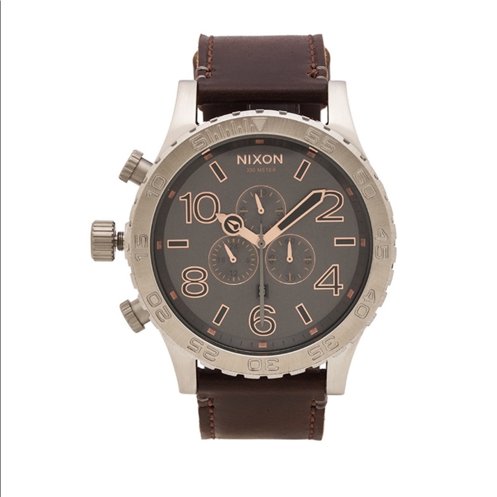 Nixon 51-30 Chrono Leather in Gray / Rose Gold